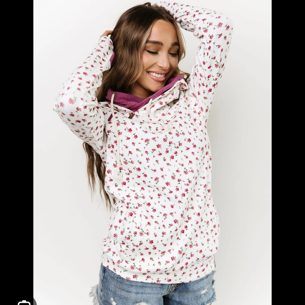 Avenue DoubleHood Sweatshirt in Purple and White Floral